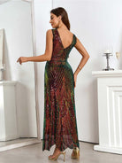 Sleeveless Deep V-Neck Sequin Dress in Gradient Burgundy