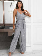 Sexy Spaghetti Strap Jumpsuit - Solid Color Sequin