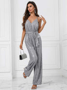 Sequin Sexy Jumpsuit - Solid Color Spaghetti Strap