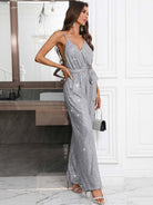 Spaghetti Strap Solid Color Sequin Sexy Jumpsuit