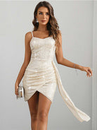 Silver Sequin Wrap Spaghetti Strap Party Dress