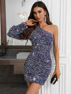 Colorful Sequin Dress - Single-Sleeve Style