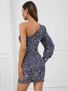 One-Sleeve Dress in Colorful Sequins