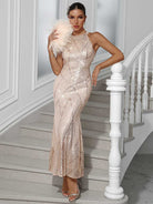 Sequin Mermaid Maxi Gown in Champagne for Parties