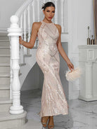 Champagne Mermaid Maxi Party Gown with Sequins