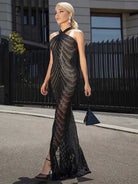Black Sequin Slip Strapless Party Maxi Gown