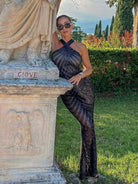 Slip Strapless Party Maxi Gown in Black Sequins