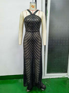 Sequin Strapless Party Maxi Gown - Black Slip Style