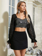Sequin Bustier Crop Top with Long Mesh Sleeves