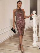 Round Neck Sleeveless Sequin Bodycon Dress