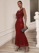Deep V-Neck Sequin Mermaid Gown with Fringe