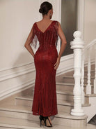 Sparkling Fringe Sequin Mermaid Gown with a Deep V-Neck