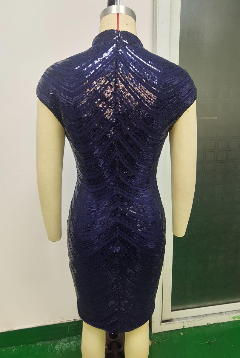 Bodycon Dress - Sequin with Mandarin Collar Detail