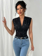 V-Neck Sequin Tank Top for Women's Summer