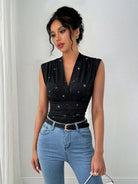 Women's Sequin Tank Top for Summer with V-Neck