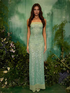 Backless Sequin Slim-Fit Strapless Gown with Slit