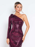 Sequin One-Shoulder Slim-Fit Evening Gown