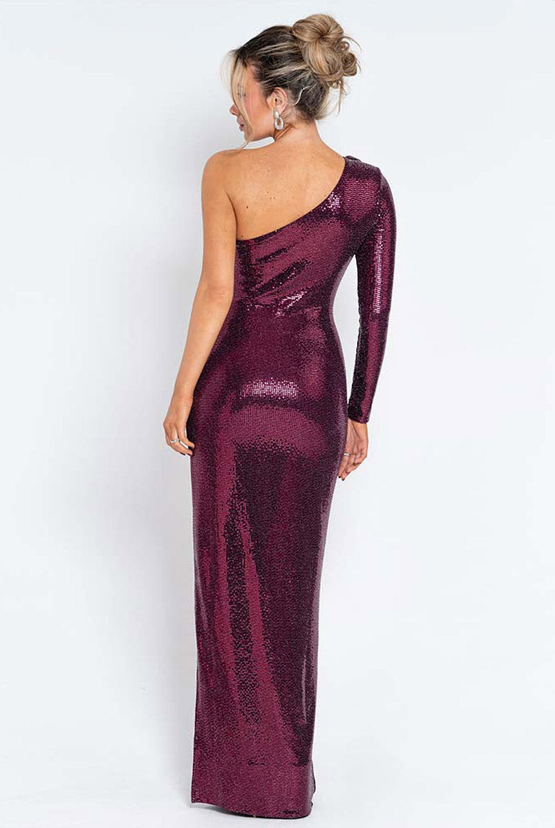 One-Shoulder Sequin Slim-Fit Gown for Evening
