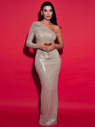 Elegant One-Shoulder Sequin Gown with Slim Fit for Evening