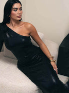 Sparkling Sequin Evening Gown - Fitted One-Shoulder Style