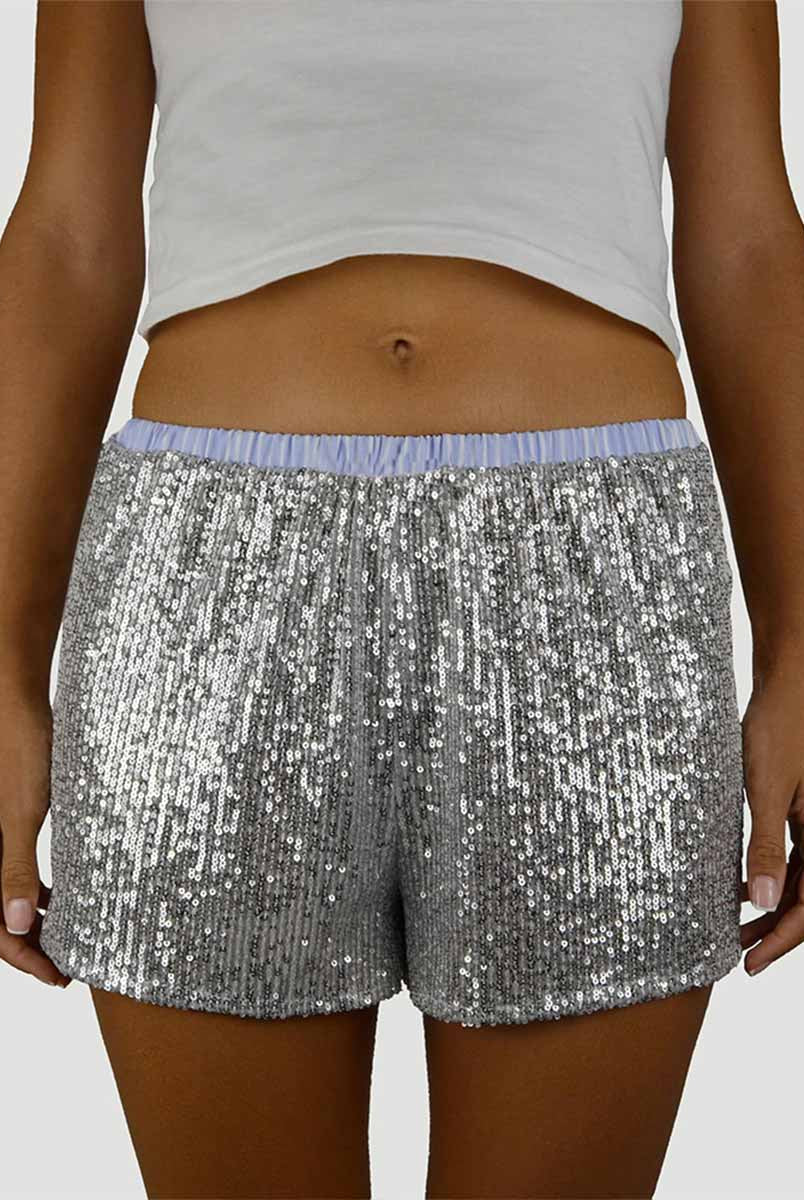 Women's Summer Casual Set - Sequin Shirt and Slim Shorts
