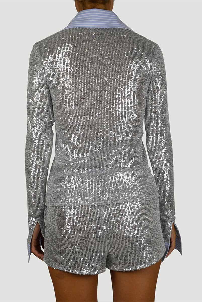 Sparkling Sequin Shirt and Fitted Shorts Summer Casual Set