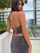 Cutout Backless Sequin Slim-Fit Halter A-Line Dress