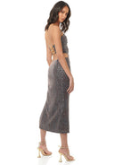 Elegant Sequin A-Line Dress - Fitted Halter Cutout Open Back
