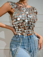 Silver Chainmail Sequin Patchwork Tank Top