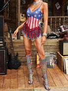 Fringe Rhinestone Star-Spangled Sequin Bodysuit