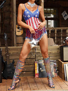 Bodysuit - Star-Spangled, Sequin, Fringe, Rhinestone Detail