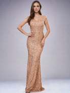 Champagne Mermaid Sequin V-Neck Spaghetti Strap High-Waist Gown