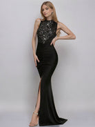 Sequin Mermaid Slit Black Maxi Gown