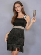 Fringe Colorblock Sequin Slip Party Dress