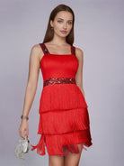 Slip Colorblock Sequin Fringe Party Dress