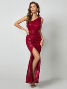 Cutout One-Shoulder Sequin Mermaid Evening Gown