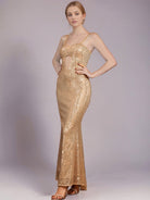 Sequin Mermaid Cutout Slip Champagne Gown