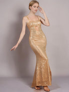 Slip Sequin Mermaid Cutout Champagne Gown