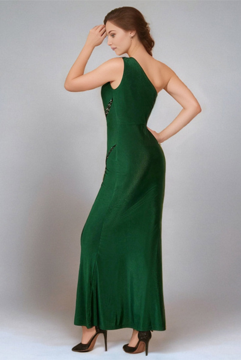 Mermaid Green Sequin One-Shoulder High-Waist Colorblock Gown