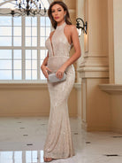 Sequin Asymmetrical Halter Mermaid Dress