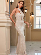 Mermaid Sequin Asymmetrical Halter Dress