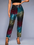 Sequin Multicolor High-Waisted Straight-Leg Pants