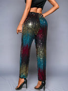 High-Waisted Multicolor Sequin Straight-Leg Pants