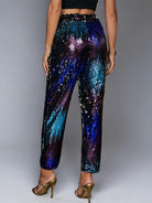 Multicolor Pants - Sequin High-Waisted Straight-Leg