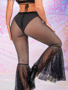 Rhinestone Mesh Bra + Mesh Spliced Lace Flared Pants