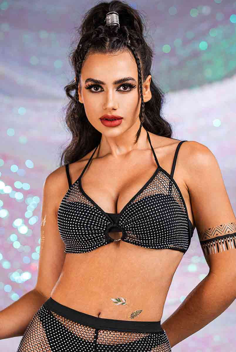 Crystal Mesh Bra Set