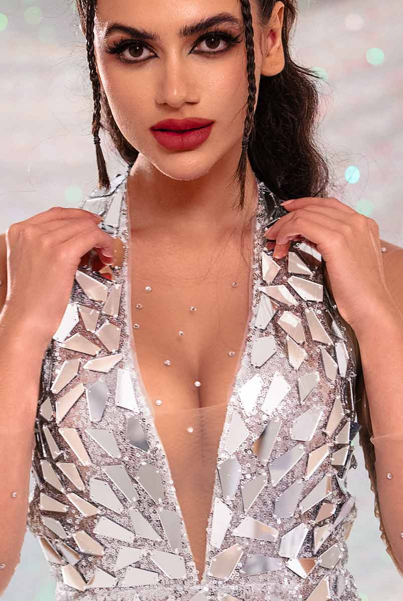 glitter silver dress