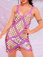 Silver Purple Disc Sequin Dress