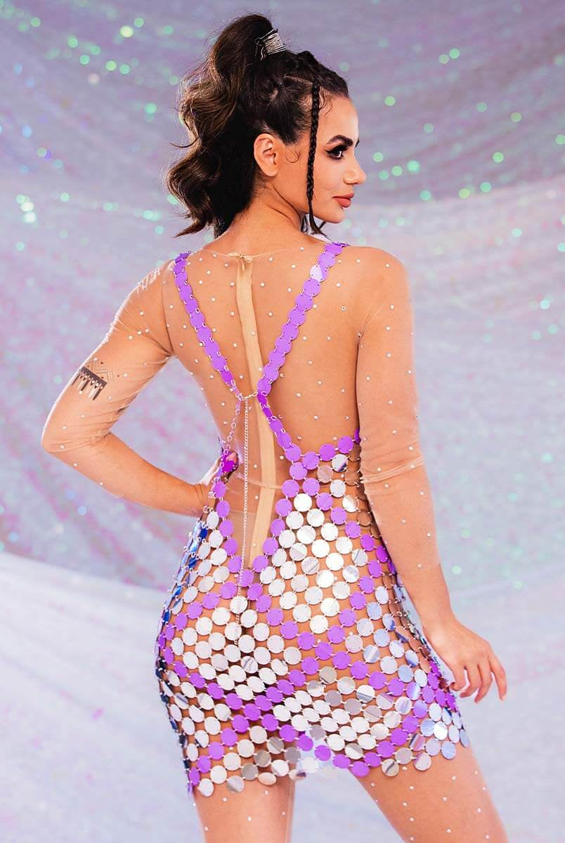 Glittering Silver Purple Disc Dress