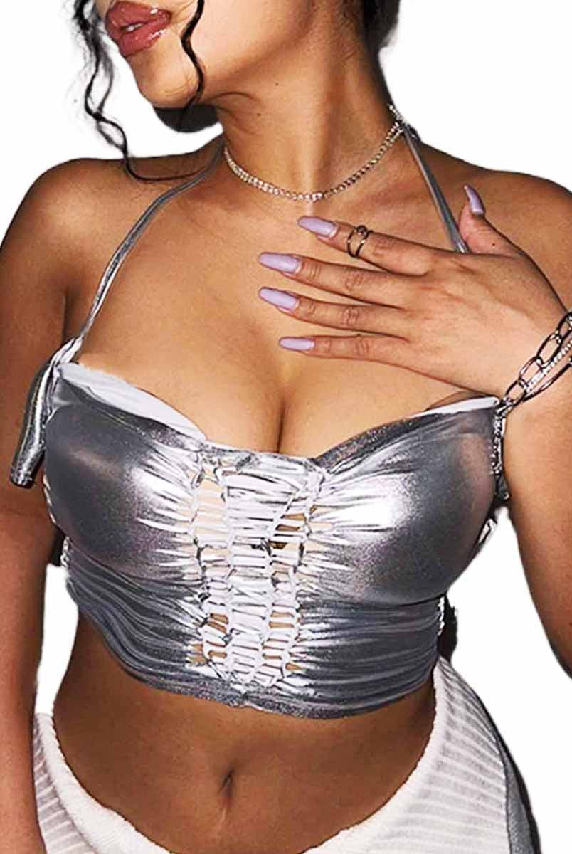 Silver Hollow Reflective Tank Top